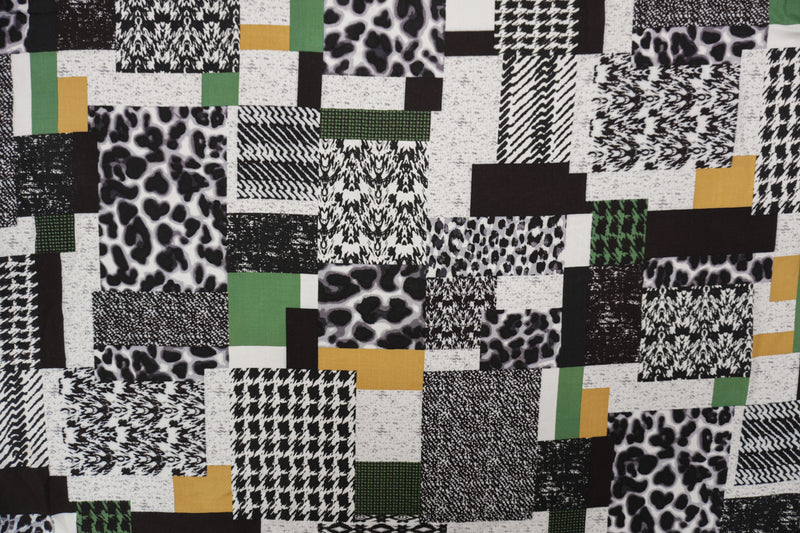 Black-White-Multi Rayon Multi Pattern Printed Challis Woven Fabric