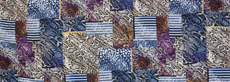 Blue-Brown-Multi Rayon Reptile Printed Challis Woven Fabric
