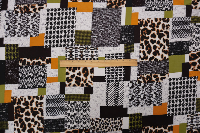 Brown-Multi Rayon Multi Pattern Printed Challis Woven Fabric
