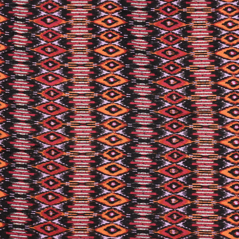 Orange-Black-Multi Rayon Ikat Printed Challis Woven Fabric