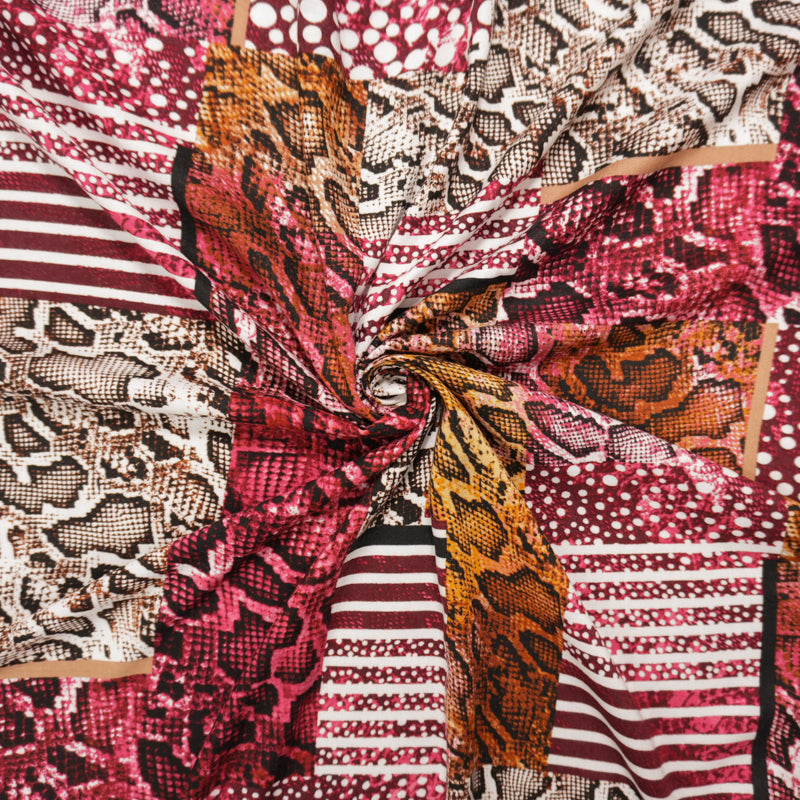 Red-Brown-Multi Rayon Reptile Printed Challis Woven Fabric
