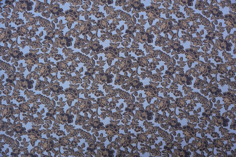 Blue-Orange Rayon Floral Printed Challis Woven Fabric