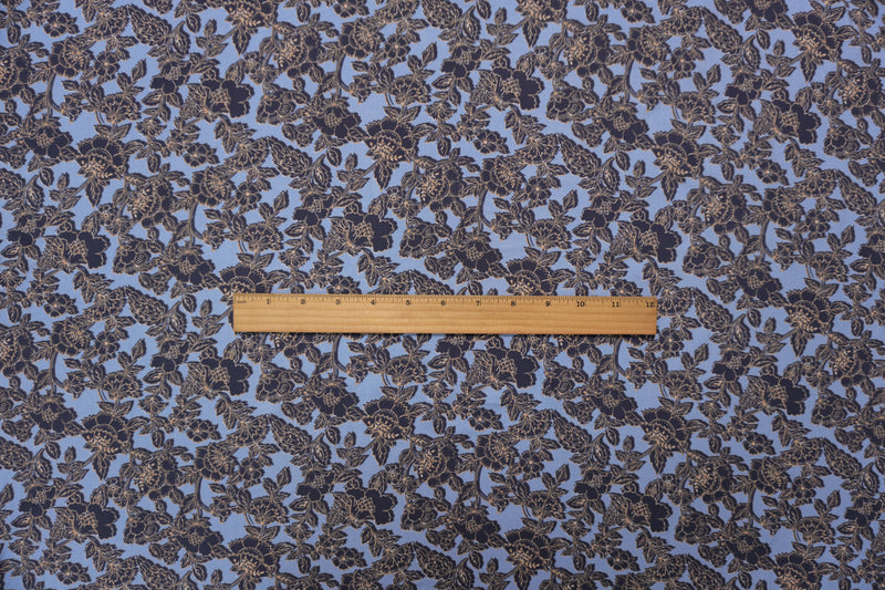 Blue-Orange Rayon Floral Printed Challis Woven Fabric