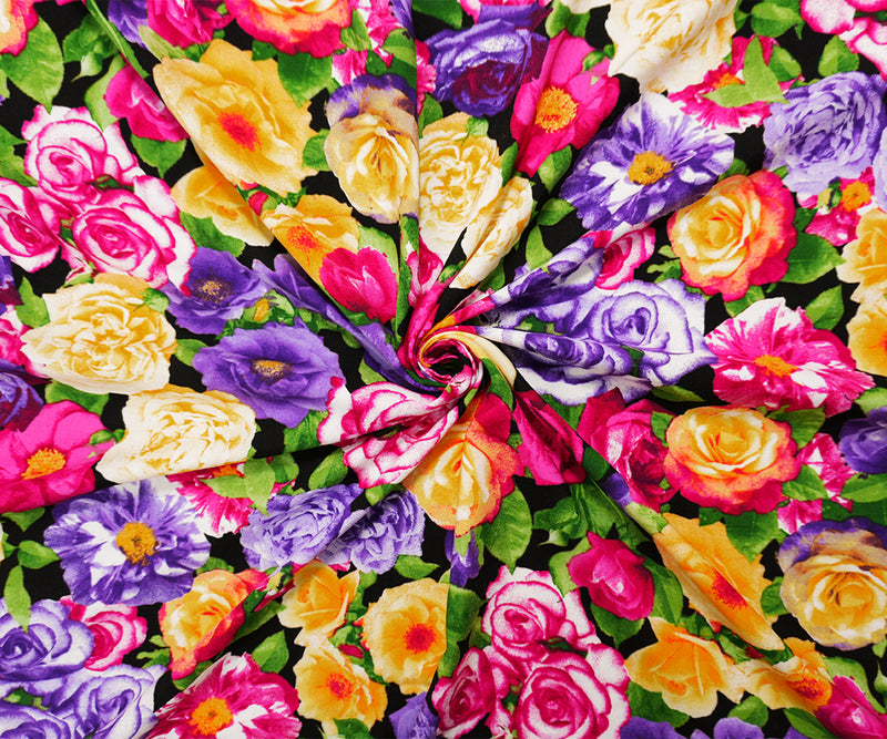 Purple-Pink-Multi Rayon Floral Printed Challis Woven Fabric