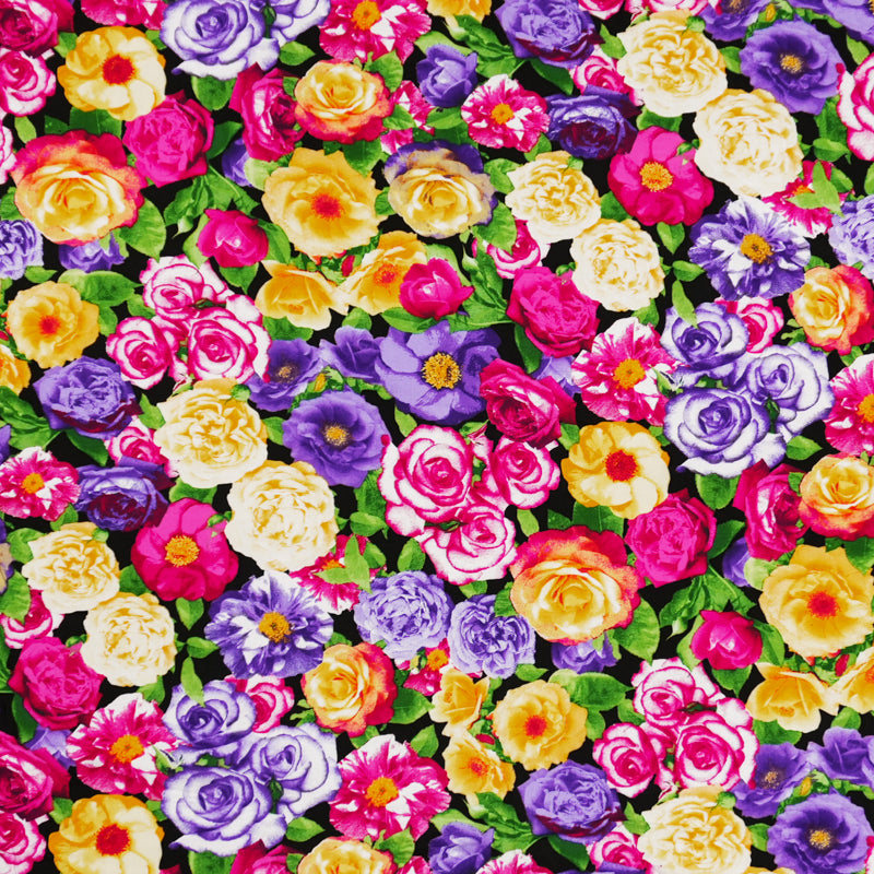 Purple-Pink-Multi Rayon Floral Printed Challis Woven Fabric