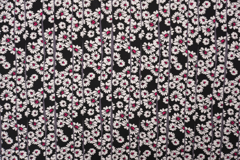 Black-White-Pink Rayon Floral Printed Challis Woven Fabric