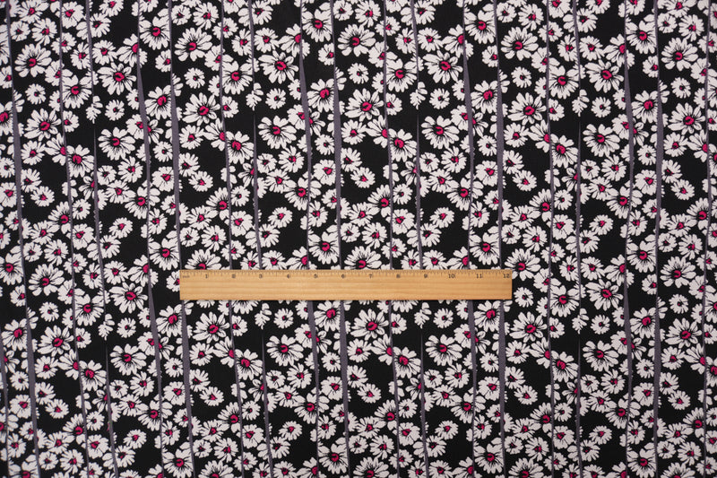 Black-White-Pink Rayon Floral Printed Challis Woven Fabric