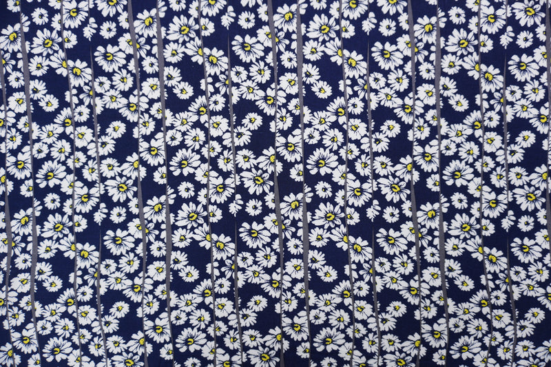 Blue-White-Yellow Rayon Floral Printed Challis Woven Fabric