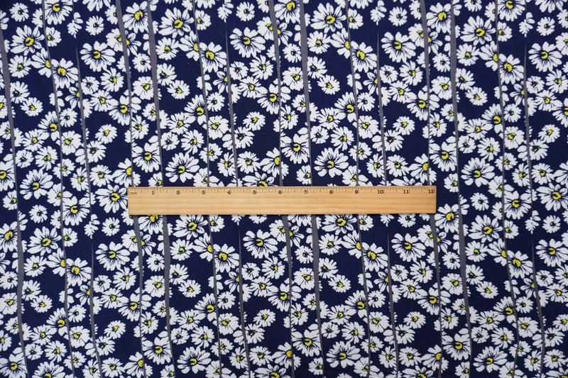 Blue-White-Yellow Rayon Floral Printed Challis Woven Fabric