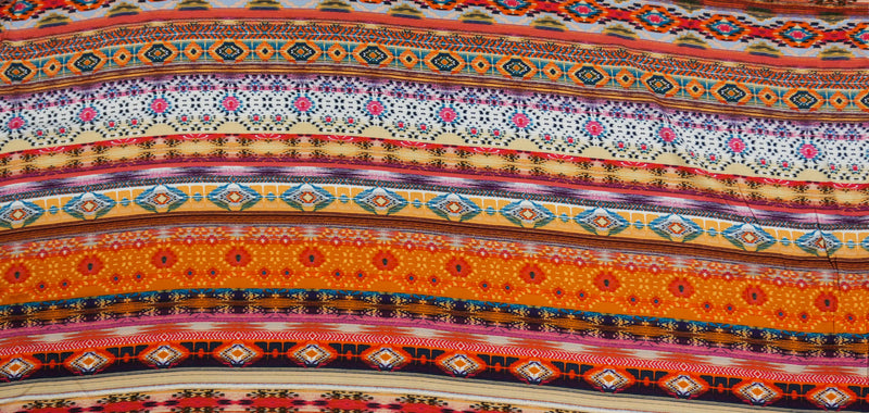 Orange-Yellow-Multi Rayon Aztec Printed Challis Woven Fabric