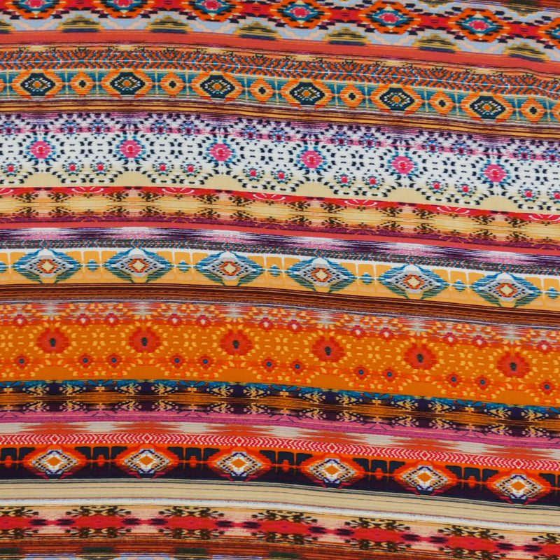 Orange-Yellow-Multi Rayon Aztec Printed Challis Woven Fabric