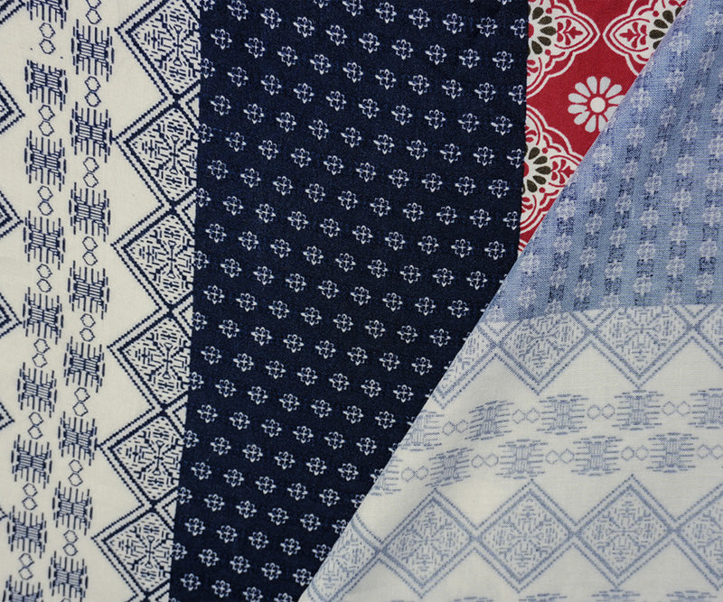 Blue-Multi Rayon Multi Nordic Striped Print Challis Woven Fabric