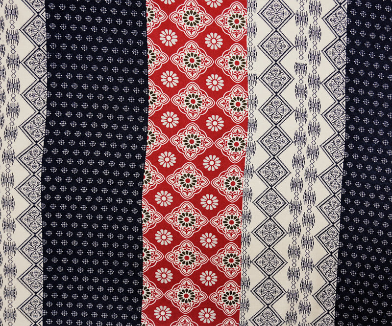 Blue-Multi Rayon Multi Nordic Striped Print Challis Woven Fabric