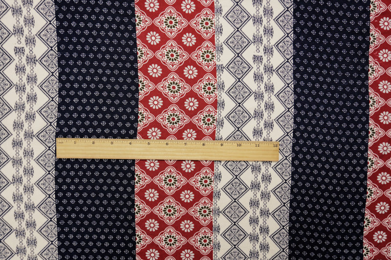 Blue-Multi Rayon Multi Nordic Striped Print Challis Woven Fabric