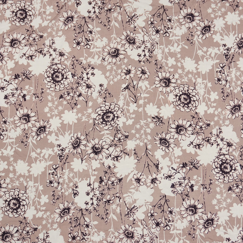 Brown-White-Multi Rayon Floral Printed Challis Woven Fabric