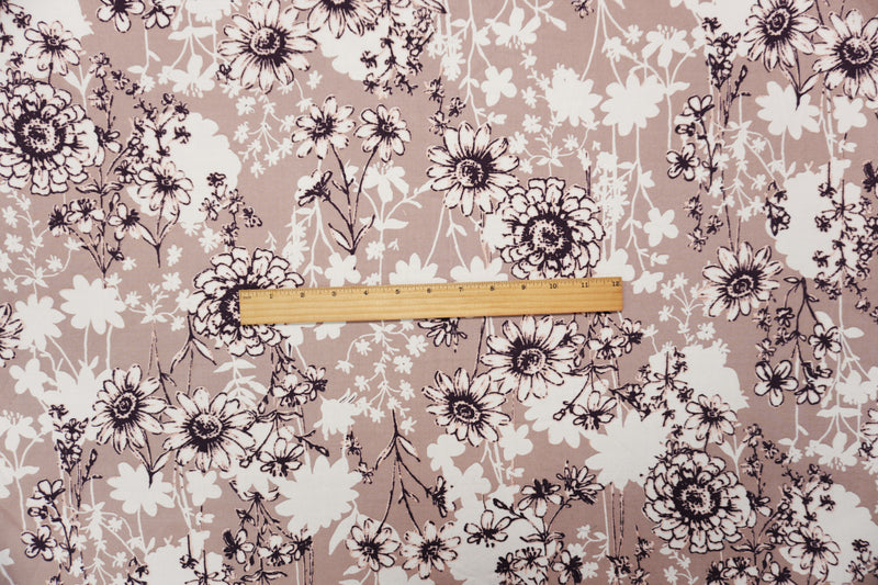 Brown-White-Multi Rayon Floral Printed Challis Woven Fabric