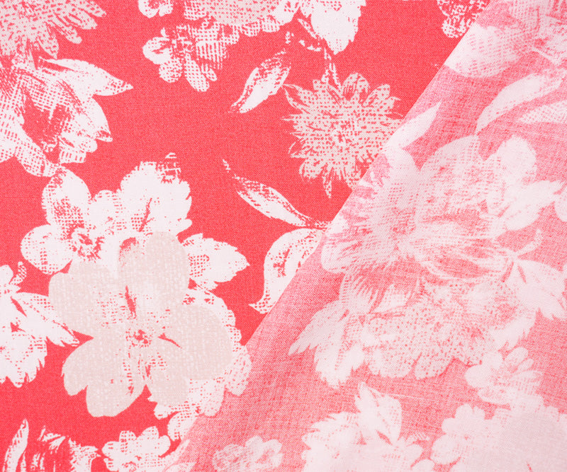 4 YD PC-Red-White-Beige Rayon Floral Printed Challis Woven Fabric