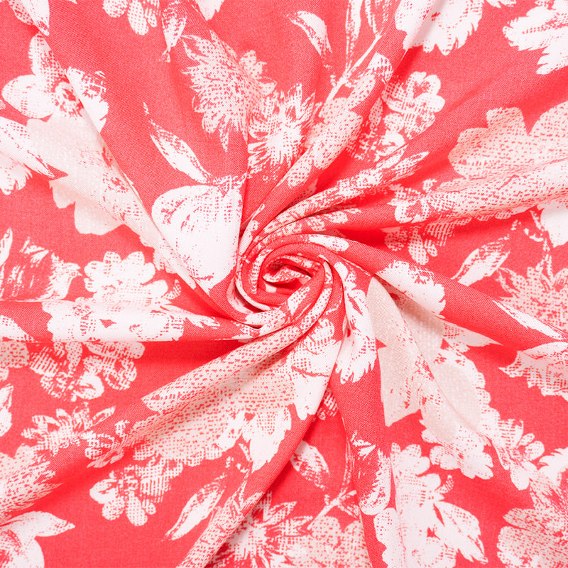 4 YD PC-Red-White-Beige Rayon Floral Printed Challis Woven Fabric