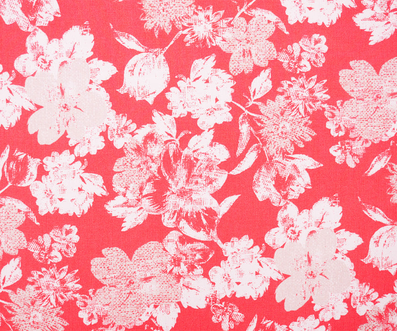 4 YD PC-Red-White-Beige Rayon Floral Printed Challis Woven Fabric