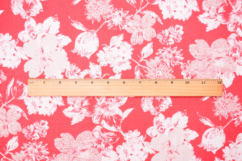 4 YD PC-Red-White-Beige Rayon Floral Printed Challis Woven Fabric