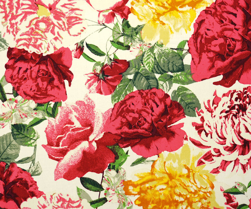 3 YD PC-Red-White-Multi Rayon Floral Printed Challis Woven Fabric