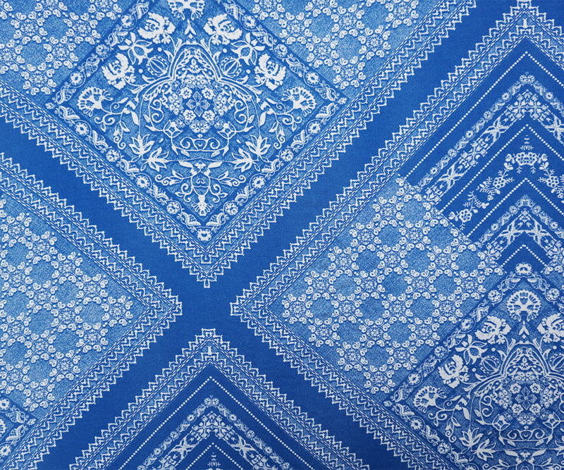 Blue-Ivory Rayon Floral Bandana Printed Challis Woven Fabric