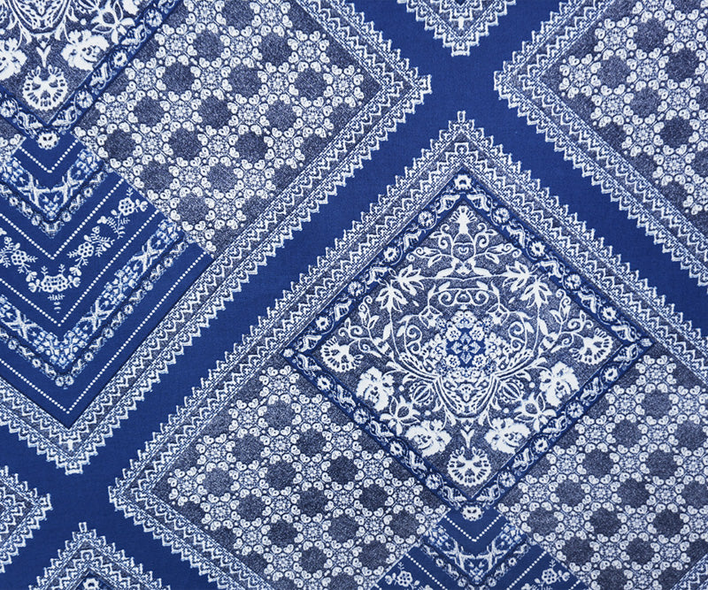 Blue-White Rayon Floral Bandana Printed Challis Woven Fabric