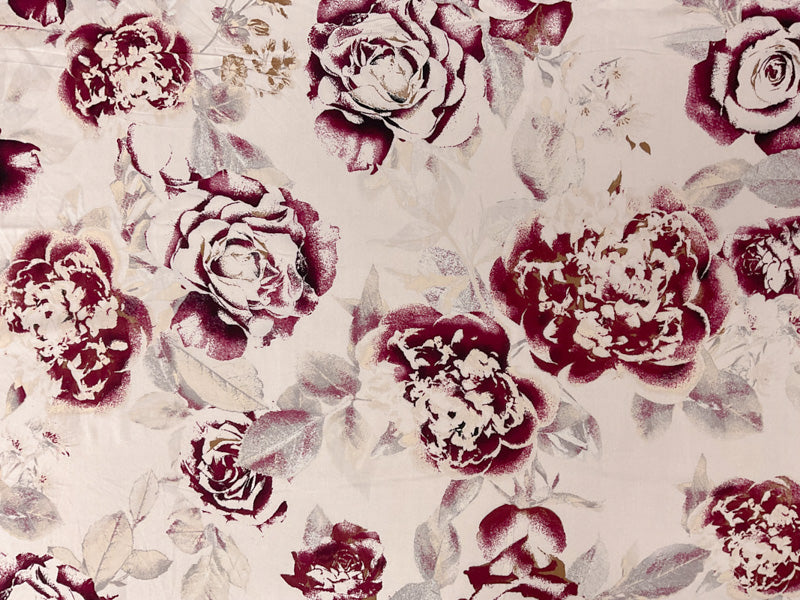 Gray-Purple-Multi Rayon Floral Printed Challis Woven Fabric