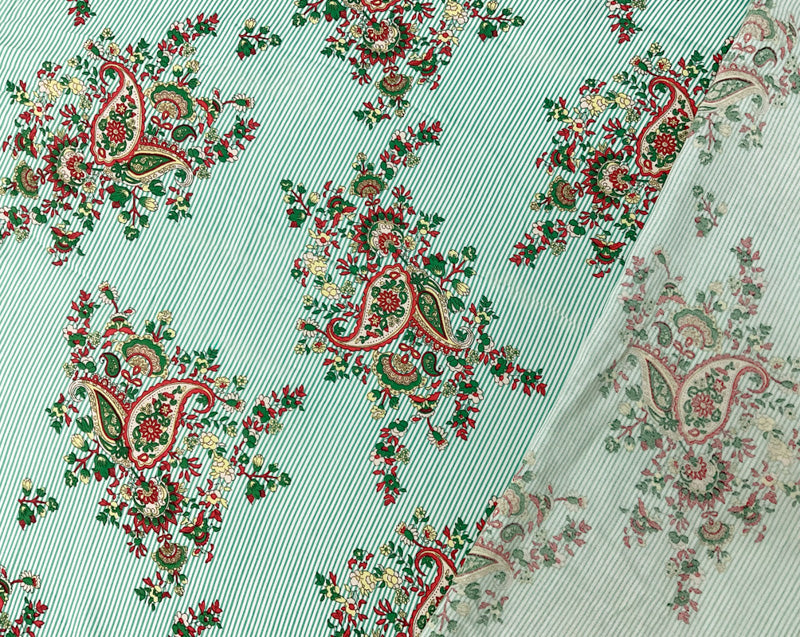 Green-White-Multi Rayon Paisley Stripe Printed Challis Woven Fabric