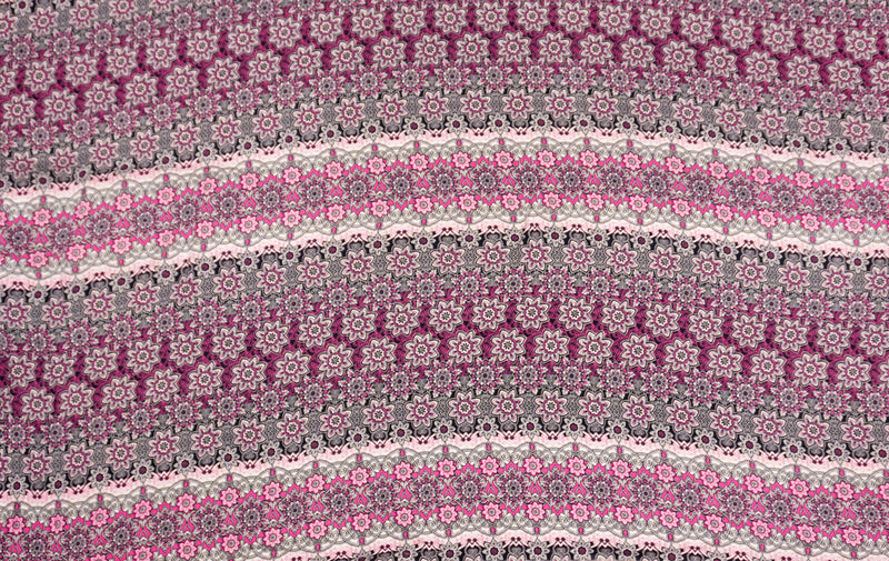 Black-Pink-Multi Rayon Floral Moroccan Printed Challis Woven Fabric