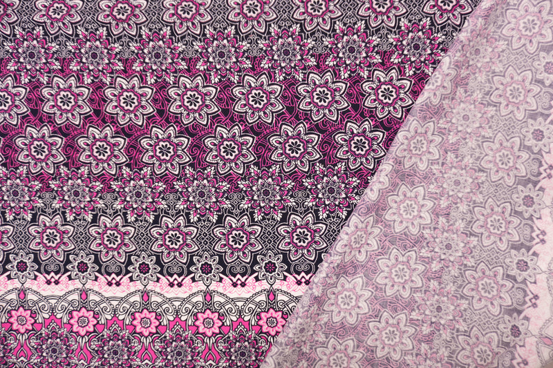 Black-Pink-Multi Rayon Floral Moroccan Printed Challis Woven Fabric