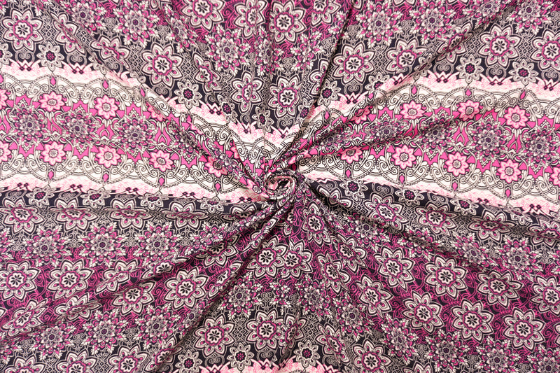 Black-Pink-Multi Rayon Floral Moroccan Printed Challis Woven Fabric