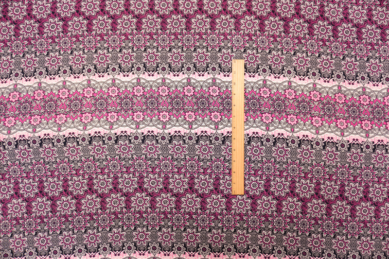 Black-Pink-Multi Rayon Floral Moroccan Printed Challis Woven Fabric