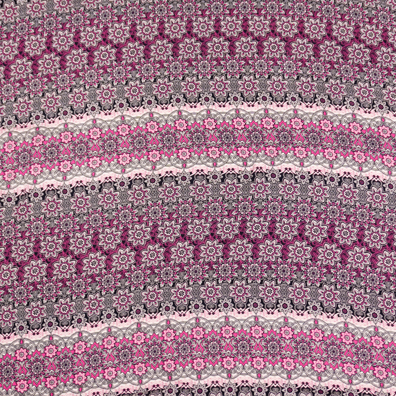 Black-Pink-Multi Rayon Floral Moroccan Printed Challis Woven Fabric