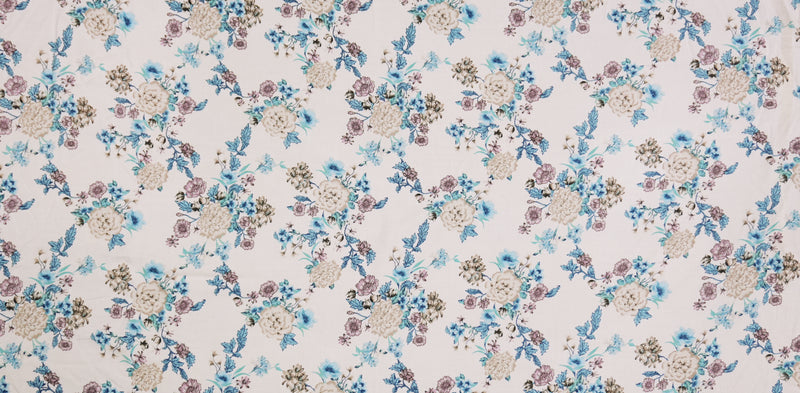 Beige-Multi Rayon Washable Floral Printed Challis Woven Fabric