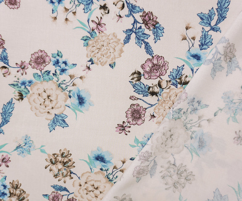 Beige-Multi Rayon Washable Floral Printed Challis Woven Fabric