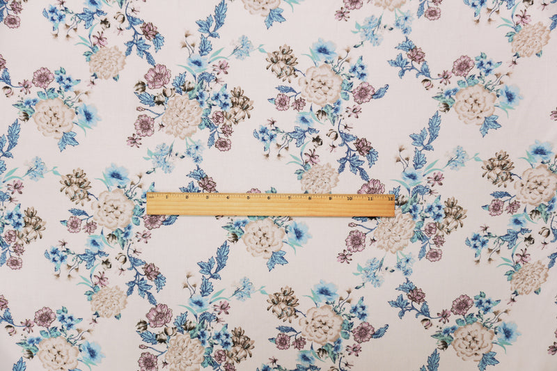 Beige-Multi Rayon Washable Floral Printed Challis Woven Fabric