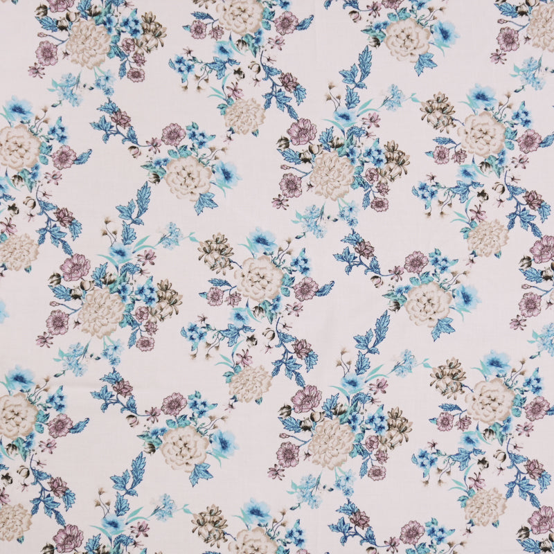 Beige-Multi Rayon Washable Floral Printed Challis Woven Fabric