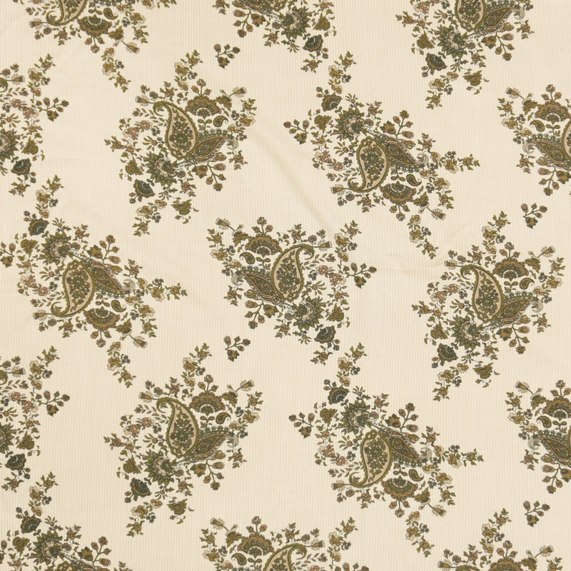 Beige-Brown-White Rayon Floral Paisley Printed Challis Woven Fabric