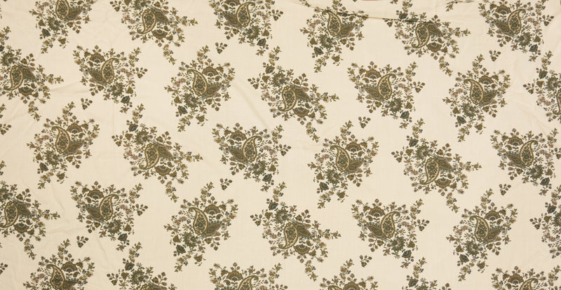 1 3/4 YD PC-Beige-Brown-White Rayon Floral Paisley Printed Challis Woven Fabric