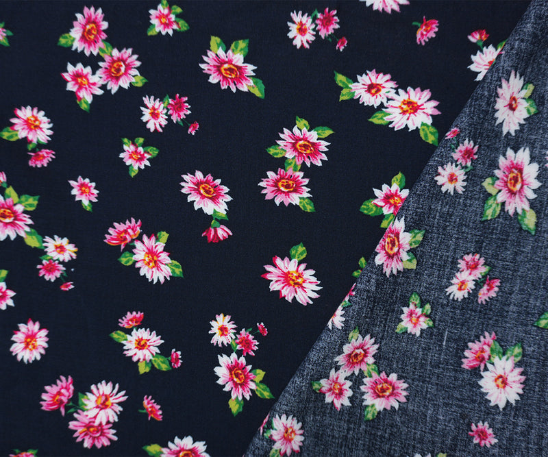 Deep Navy-Red-Multi Rayon Floral Printed Challis Woven Fabric