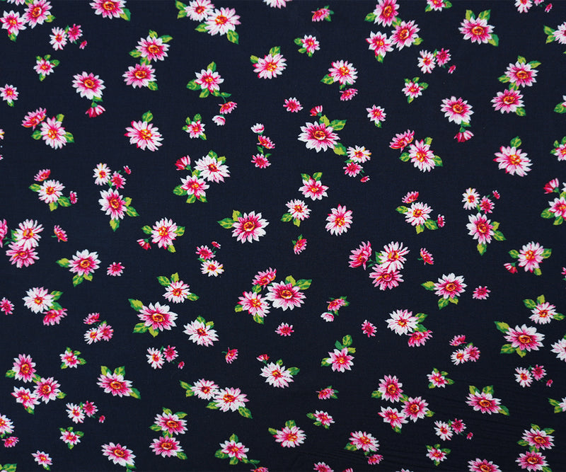 Deep Navy-Red-Multi Rayon Floral Printed Challis Woven Fabric