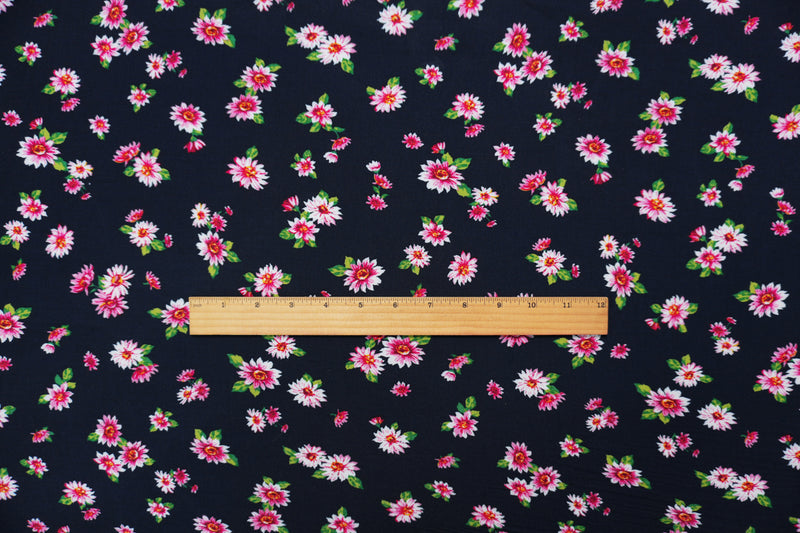 Deep Navy-Red-Multi Rayon Floral Printed Challis Woven Fabric