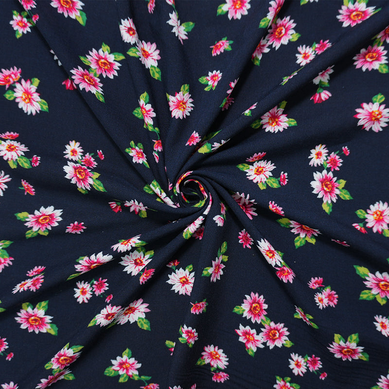 Deep Navy-Red-Multi Rayon Floral Printed Challis Woven Fabric