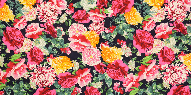 Blue-Red-Multi Rayon Floral Printed Challis Woven Fabric