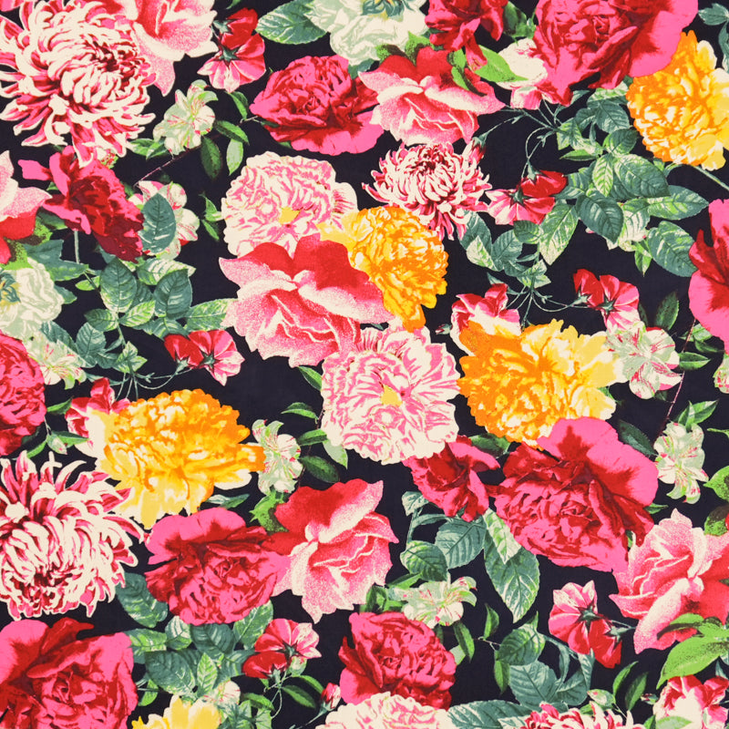 Blue-Red-Multi Rayon Floral Printed Challis Woven Fabric