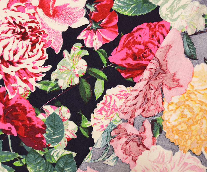 Blue-Red-Multi Rayon Floral Printed Challis Woven Fabric