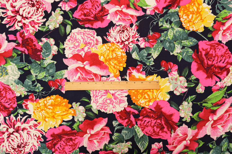 Blue-Red-Multi Rayon Floral Printed Challis Woven Fabric