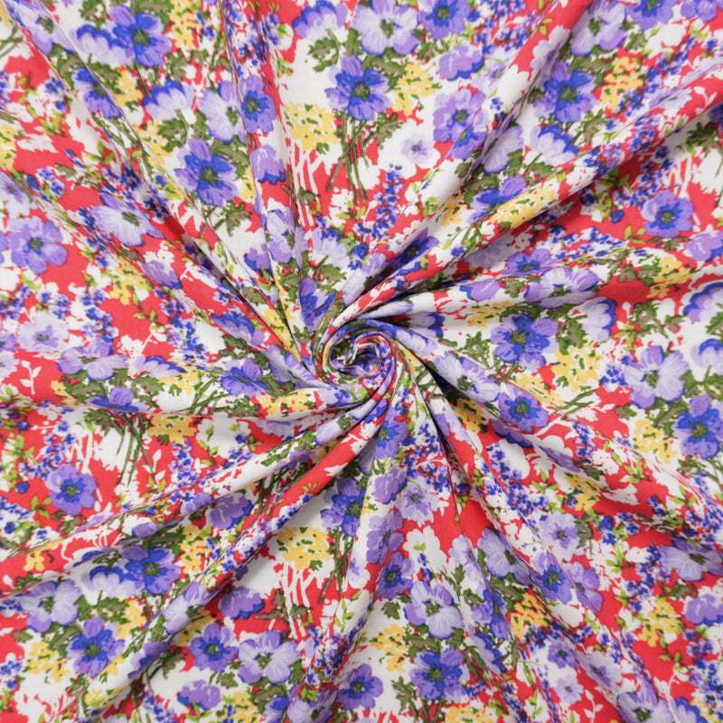 Purple-Red-Multi Rayon Floral Printed Challis Woven Fabric
