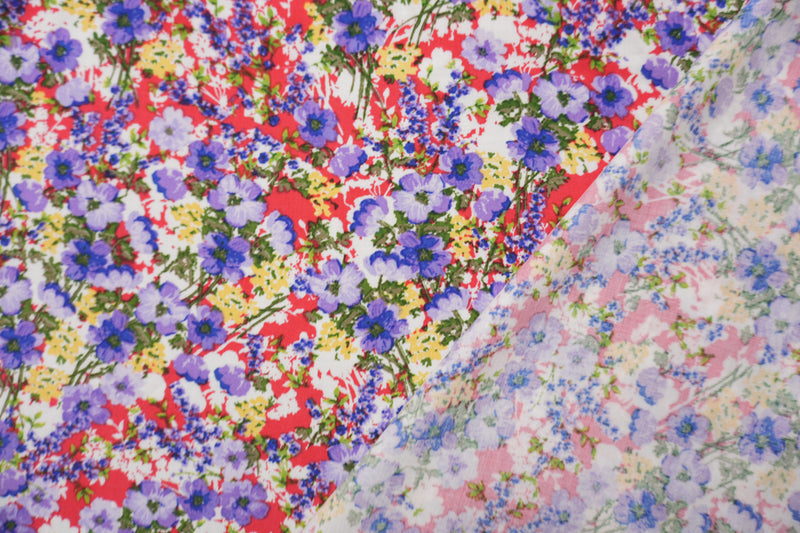 Purple-Red-Multi Rayon Floral Printed Challis Woven Fabric